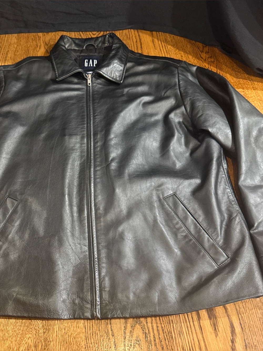 Vintage 90s Old Gap Black Leather Jacket Men Size L Quilted Zip Bomber 776019-01